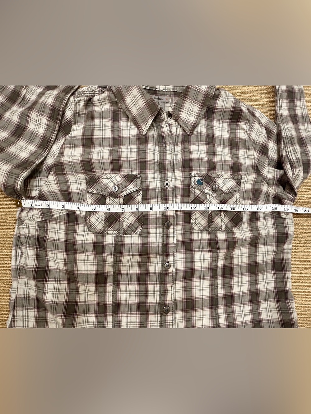 Carhartt Western Gray Plaid Women's Button-Up Shirt with Rodeo Graphic Back Sz M - Picture 11 of 16